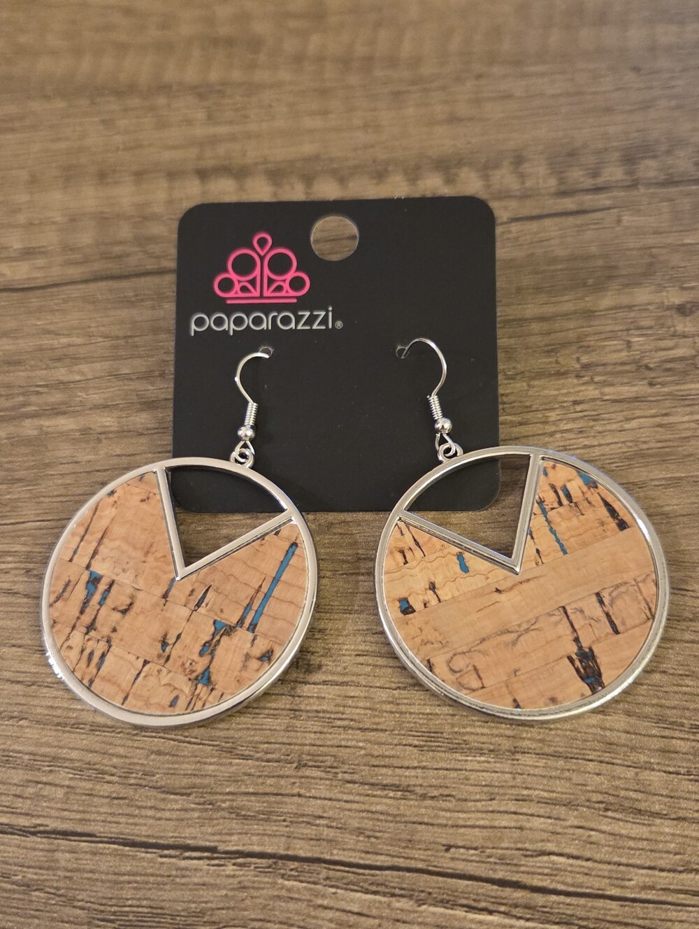 Paparazzi Cork & Silver-Tone Geometric Drop Earrings